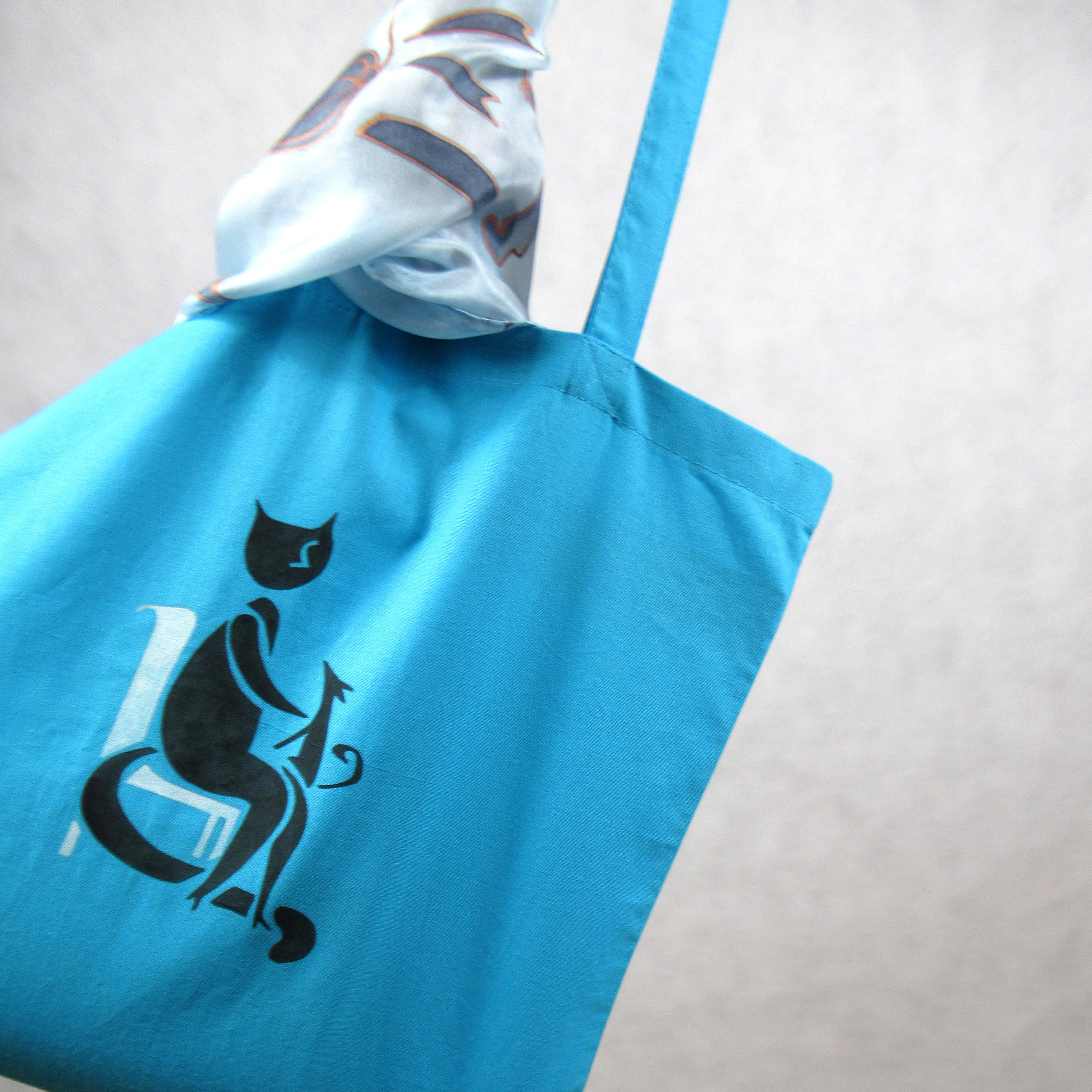 Torba  bawełniana ręcznie malowana Kot i Pies niebieska